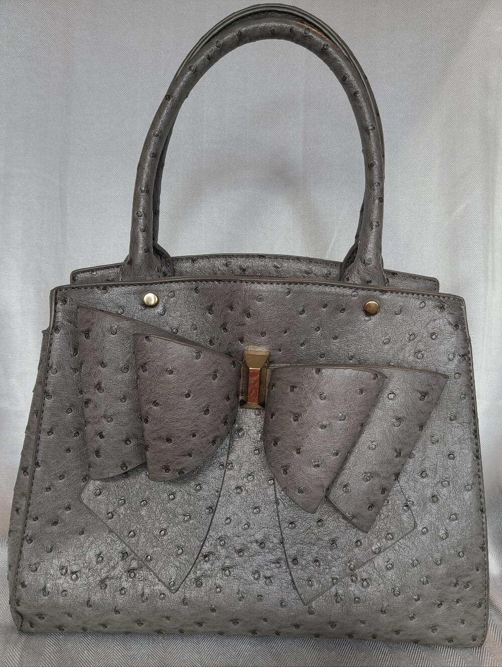 Elodie Embossed Bow Top Handle Purse in grey